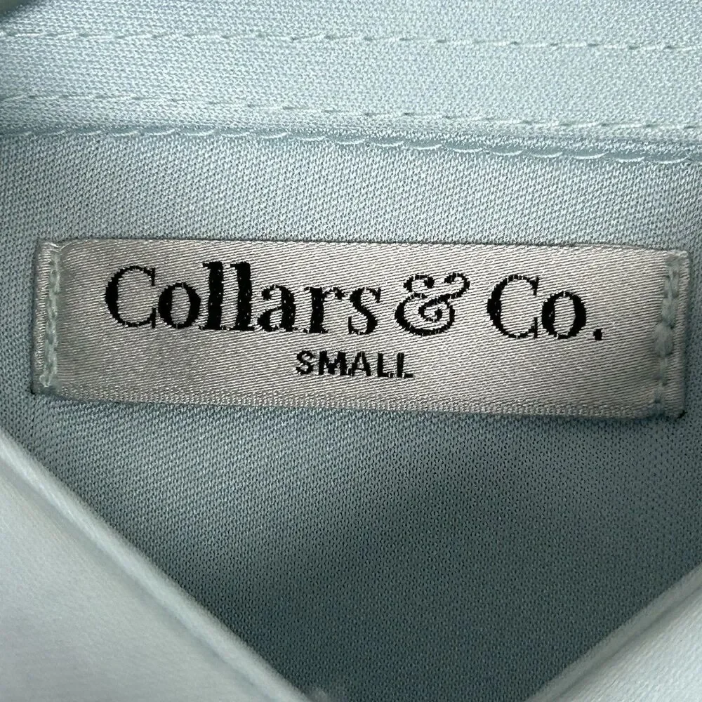 Collars & Co Polo Shirt Mens Small Light Blue English Spread Point Dress Collar